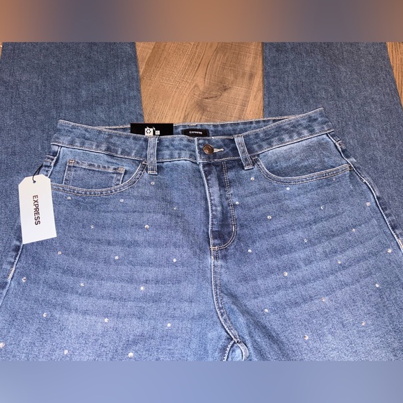 Express Blue Flare Jeans with Stud Accents - Picture 3 of 7